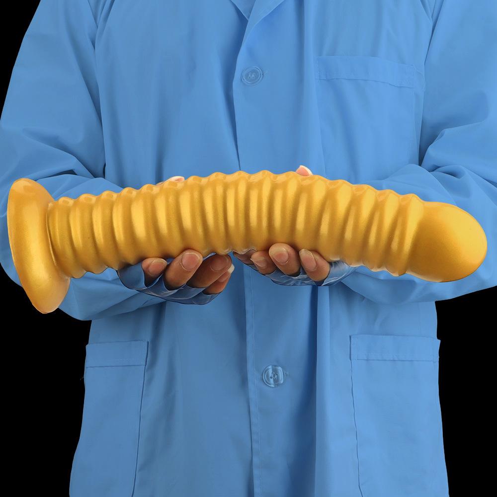 Pénis Realista de Silicone Dourado Rosqueado Dildo Anal Brinquedo Sexual para Homens e Mulheres Fisting
