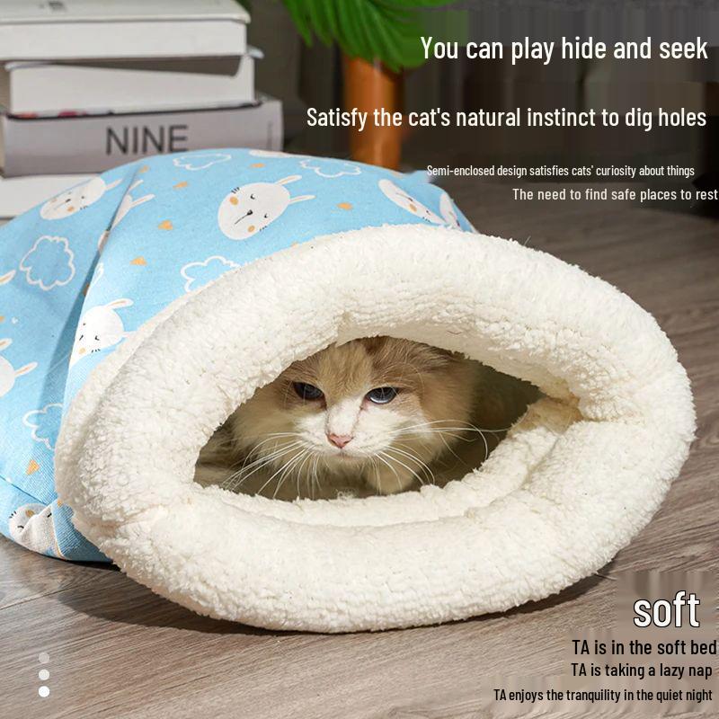 

Cozy Winter Cat Nest: Semi-Enclosed Sleeping Bag & All-Season Blanket Mat Pink (Thick Fleece)