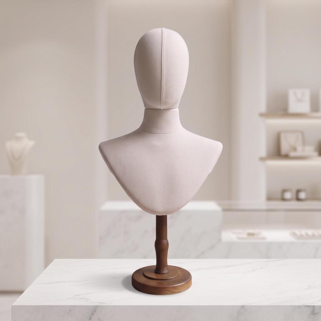 Mannequin Bust with Wooden Base Elegant Hairpiece Display Stand Lightweight
