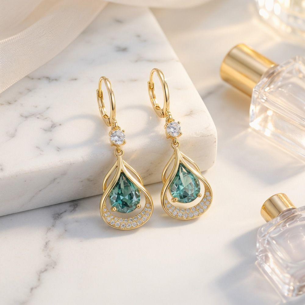 Women Jewelry Rhinestone Dangle Earrings Luxury Cat Eye Stone Earrings Water Drop Earrings Party