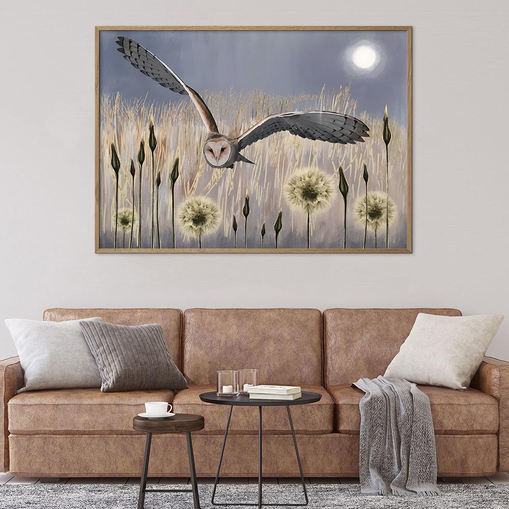 Barn Owl Canvas Painting Wall Art Print Abstract Animal Moon Night Landscape Poster Wildlife Picture for Room Home Decor Cuadros