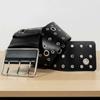 Personalized Design Hollow Rivet Wide Belt Three Row Needle Buckle Black Leather Waistbands  Party