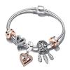 European Heart-shaped Pendant Charm Bracelet Fit Women's Jewellery Snake Chain Rose Gold Metal Fashion Fine Bracelets