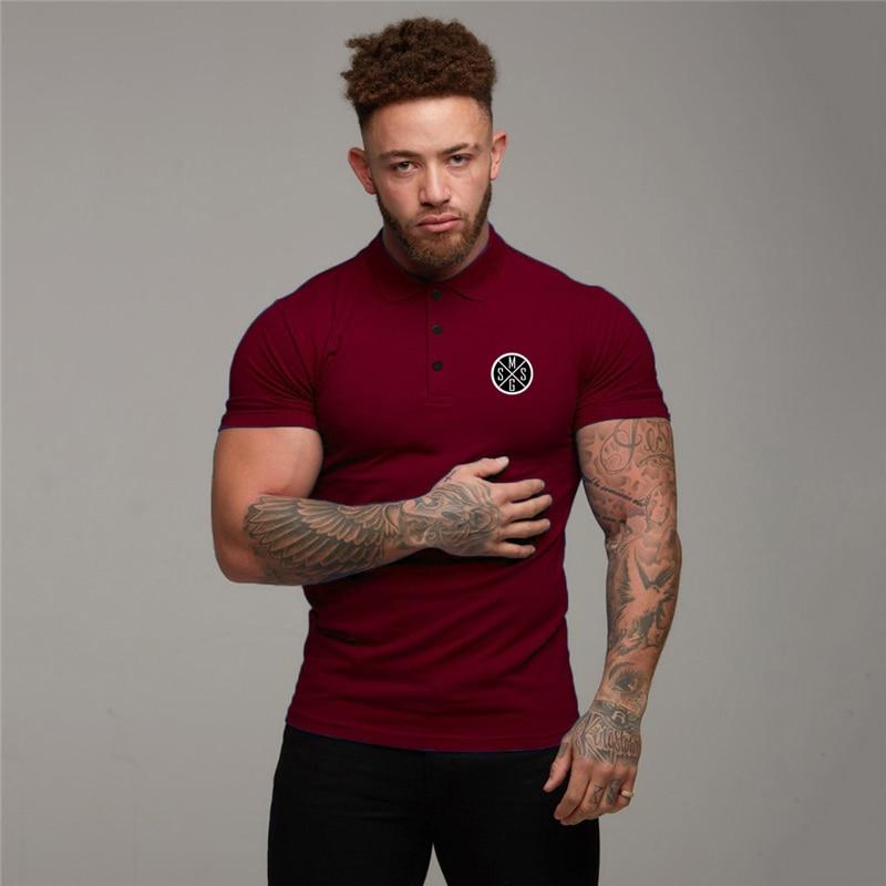 Muscleguys Summer Men's Handsome Polo T-Shirts Cotton Fitness Tops Printed Short Sleeve Korean Casual