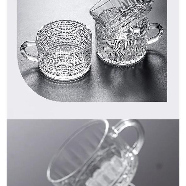 Taza de Desayuno de Vidrio Vintage Transparente Leche Avena Hogar Jugo Avena Tazas de Café con Asa Cristalería Transparente