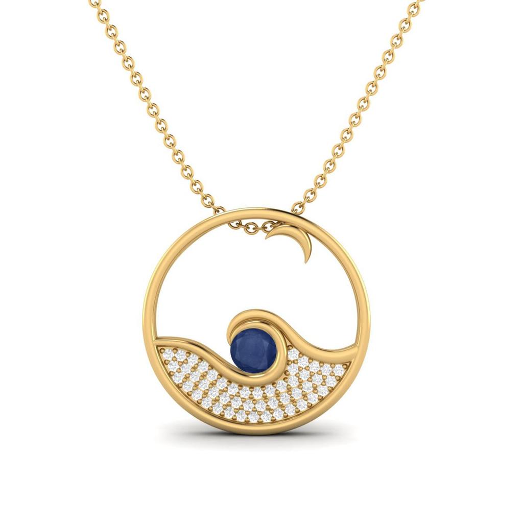 Blue Sapphire Ocean Wave Necklace- Sterling Silver