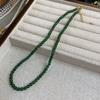 New Chinese Red-Green 4Mm Glazed Bead Necklace Female White Lobster Buckle Clavicle Chain Temperament Neck Chain