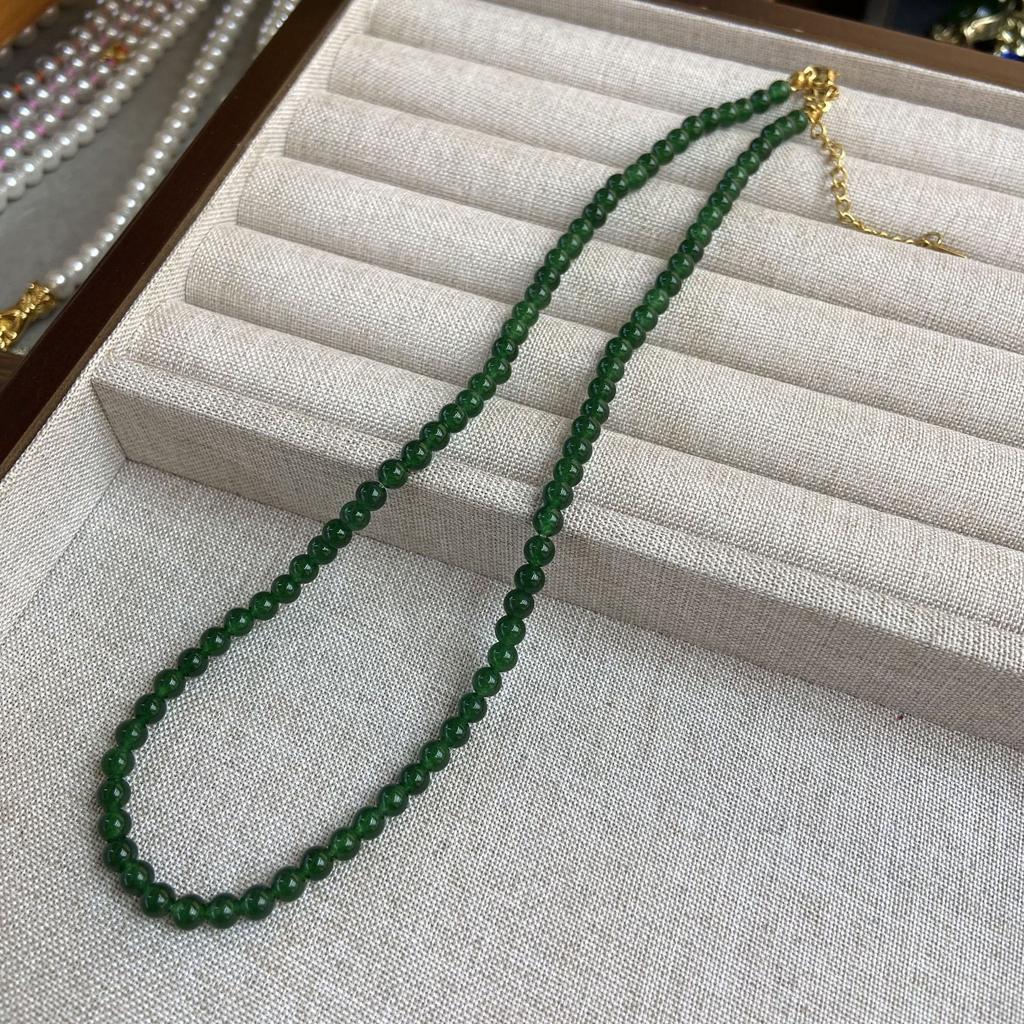 New Chinese Red-Green 4Mm Glazed Bead Necklace Female White Lobster Buckle Clavicle Chain Temperament Neck Chain