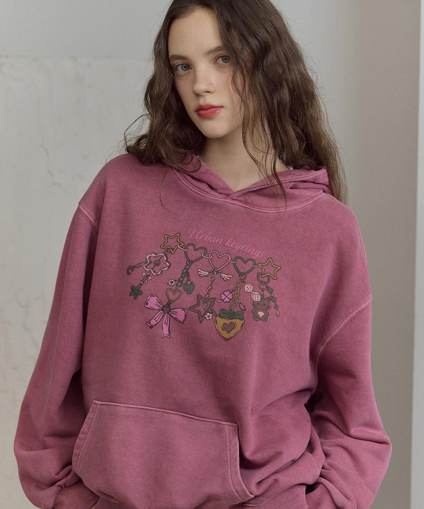 Urban Keyring Crop Pigment Hoodie Dusty Pink