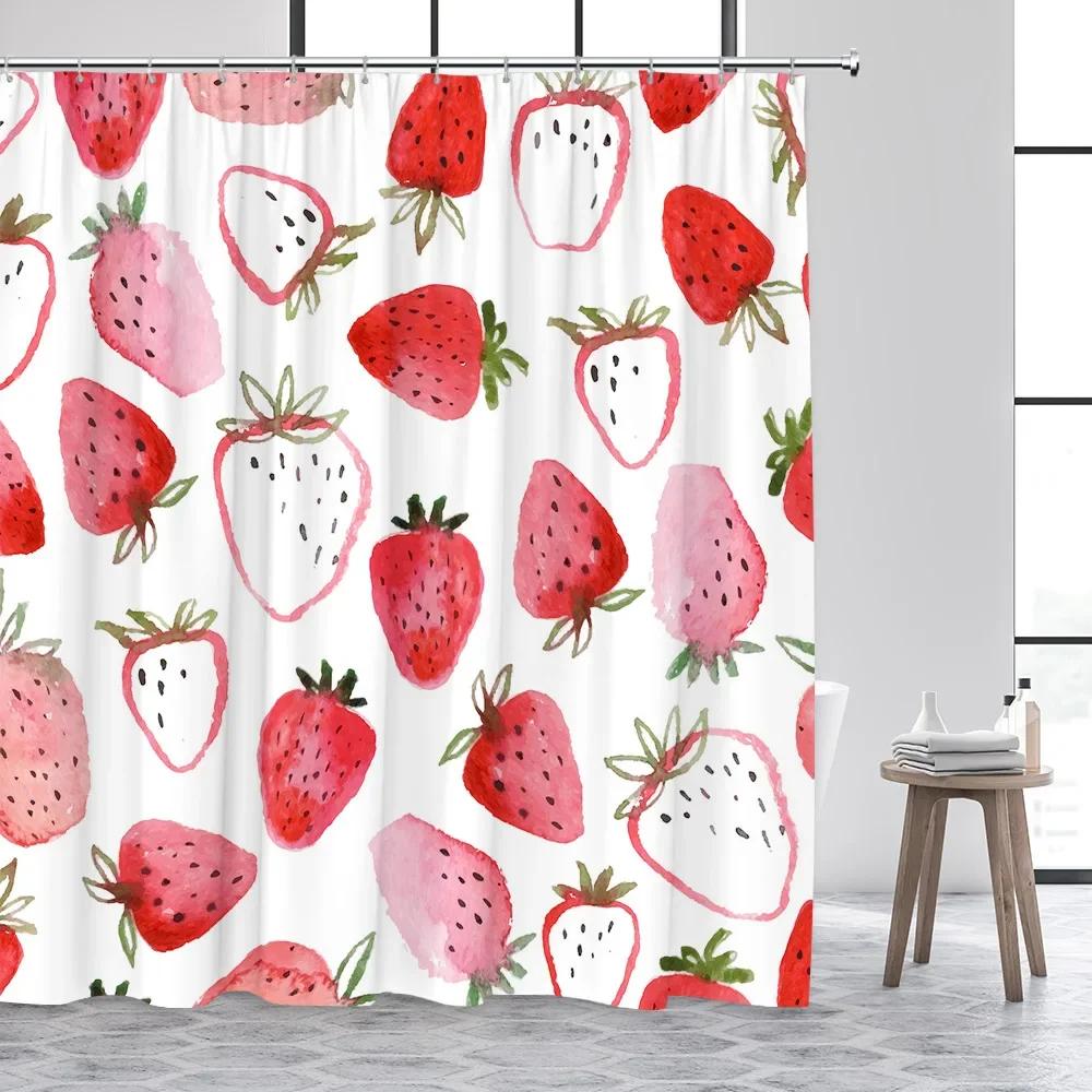 Tropical Fruits Shower Curtains Red Strawberry Lemon Pineapple Blueberry Cherry Bath Curtain Polyester Bathroom Decor With Hooks