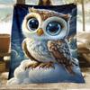 Cute Owl Personality Portable Flannel Blanket, Lightweight Digital Print Throw for Sofa Bed Travel Camping