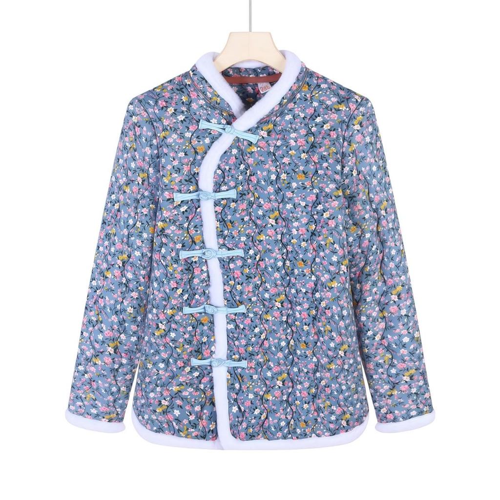 Retro Floral Chinese Style Cotton Padded Jacket for Middle-Aged Women
