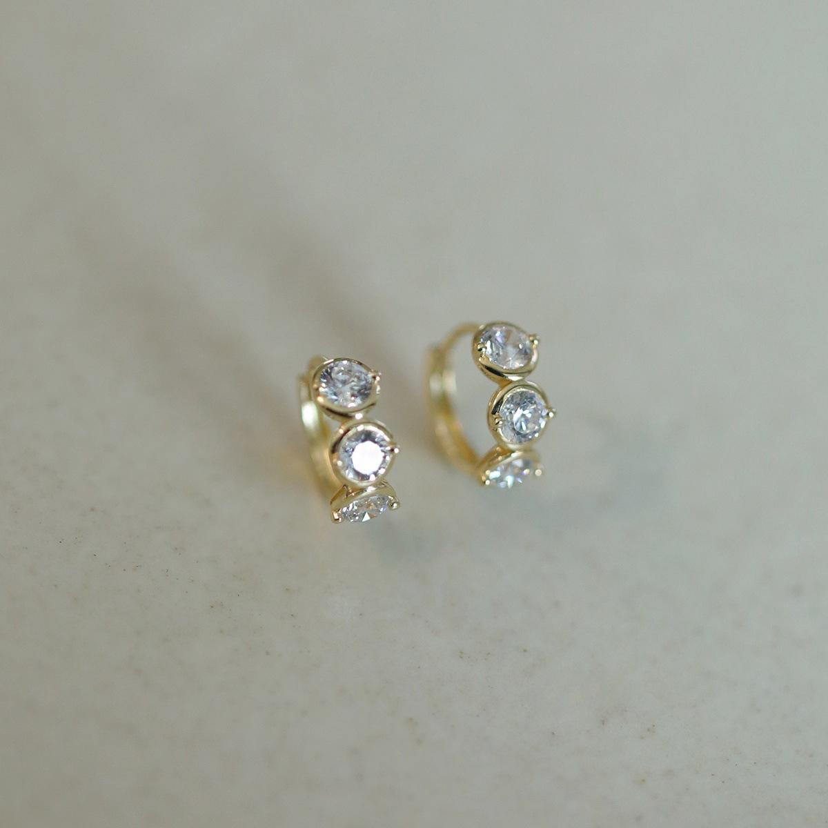 

925 Sterling Silver Plated 14K Gold Fashionable Shiny Zircon Geometric Earrings for Women Exquisite Temperament Daily Jewelry Gold