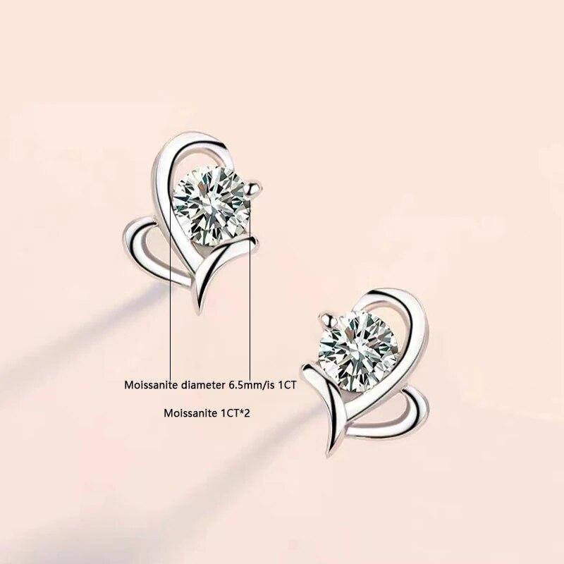 

Серьги «Сердце для вас» из серебра 925 пробы с муассанитом 1 карат, женственные, маленькие, милые и модные, для лучшей подруги или подруги 1ct