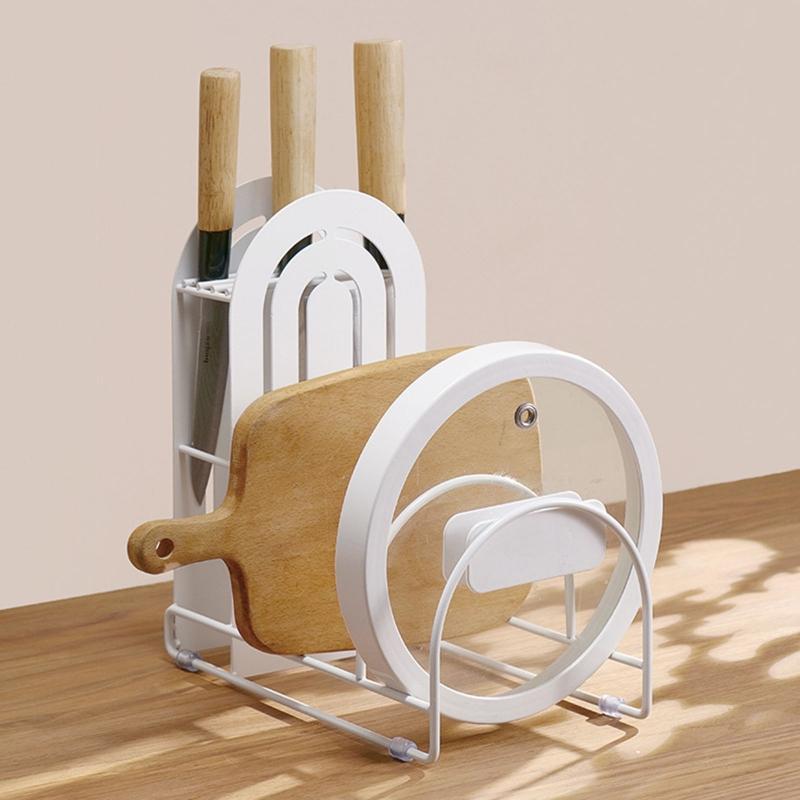 KX4B Stainless Steel Pot Lid Cutting Board Holder Metal Freestanding Stand
