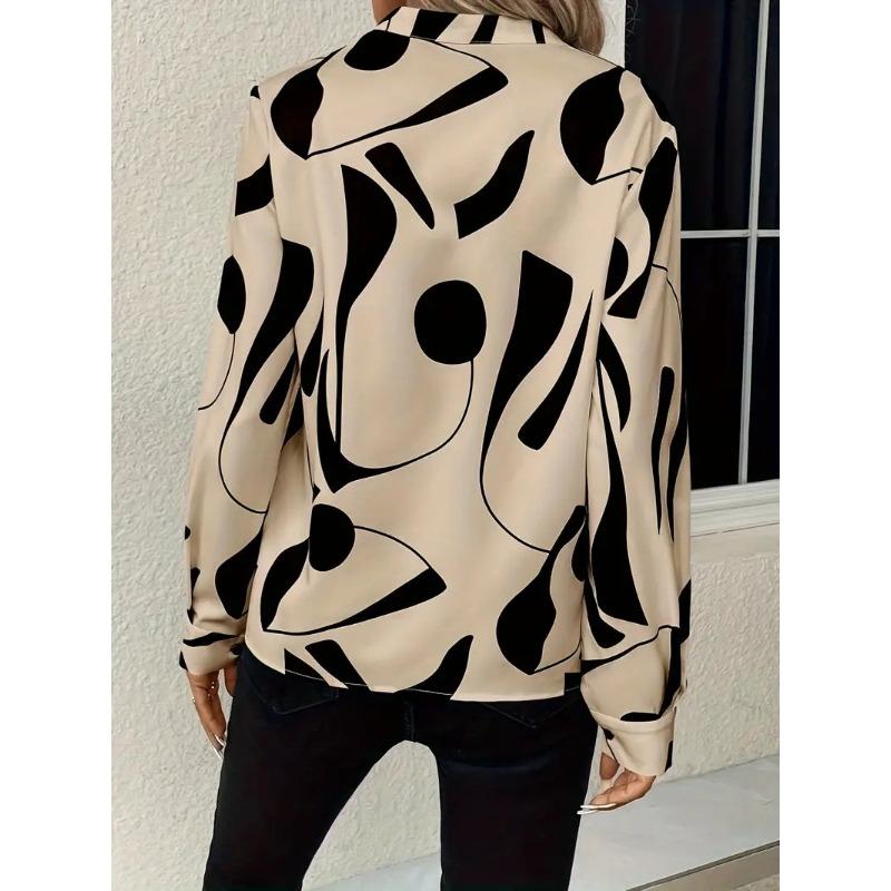 Women's Fashion Casual Spring Autumn Colour Block Print Long Sleeve V-Neck Blouses Shirts