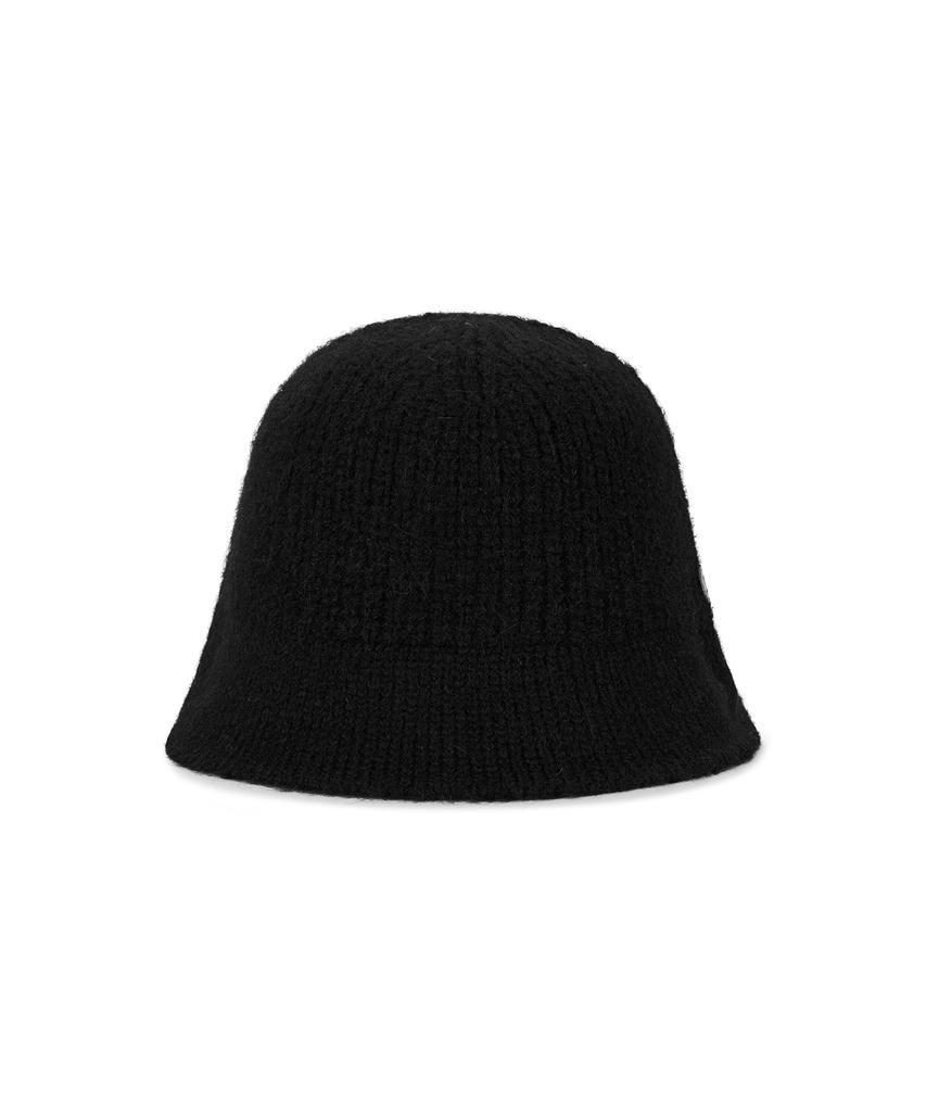 Bajal Va Curved Oval Metal Washed Knit Bucket Hat Black