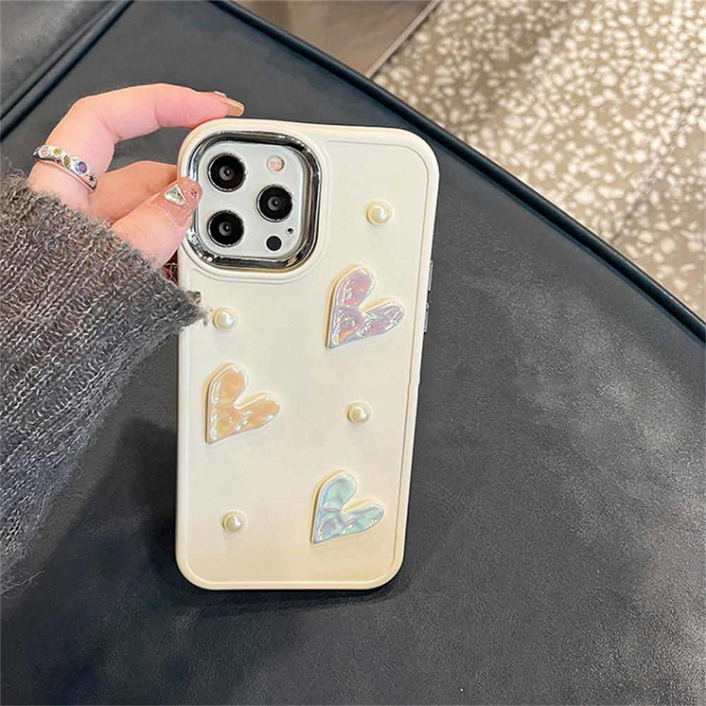 Japan Korean 3d Pearl Laser Love Heart Soft Phone Case For Iphone 14 12 11 13 Pro Max Xr X Xs Max Luxury Protective Back Cover