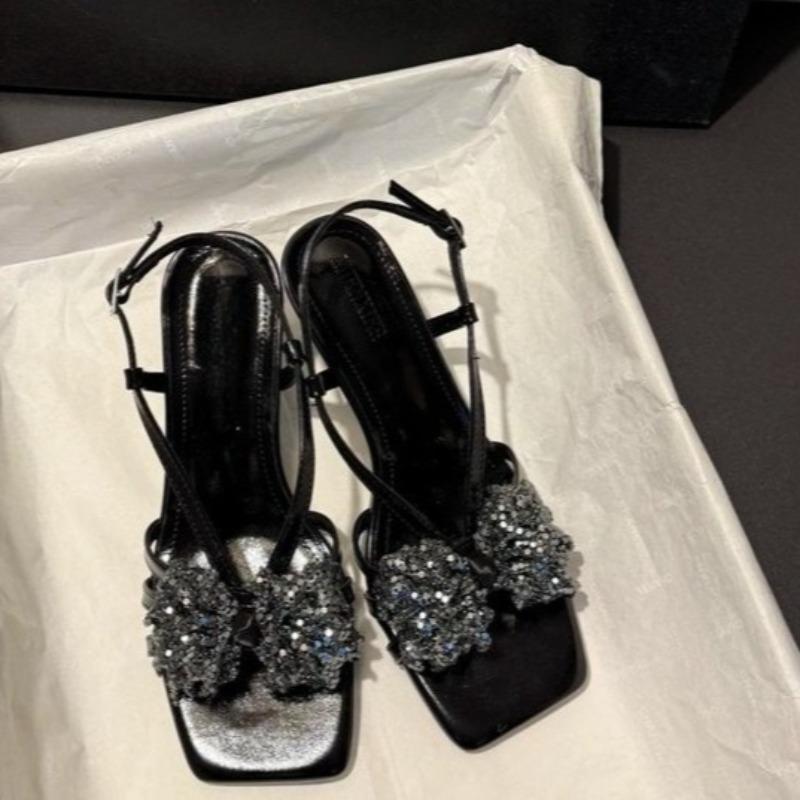 Fashion Summer New Butterfly Shiny Tassel Niche Design Outfit Square-toe Casual Non-slip Wear-resistant Explosive Sandals