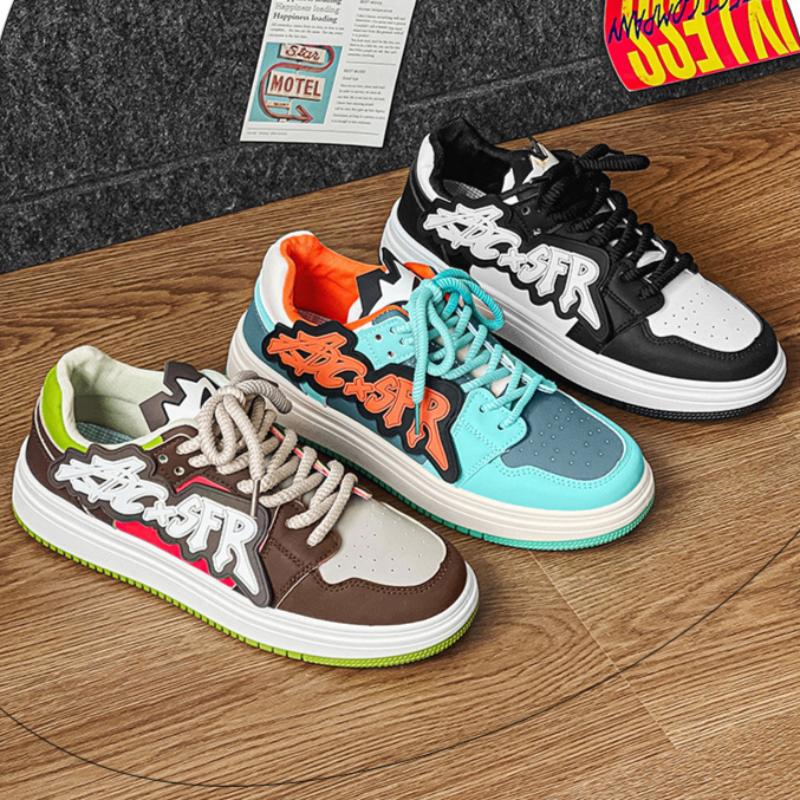 Fashion 2024 Men's Fashionable Color Blocked Lace Up Comfortable Retro Thick Sole Non Slip Casual Sports Shoes