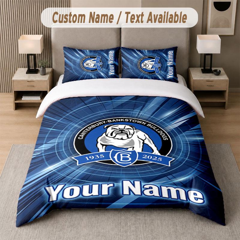 Custom Bedding Set Canterbury-Bankstown Bulldogs Pattern, Print Name Text 1 Duvet Cover Plus 2 Pillowcases Home Textile