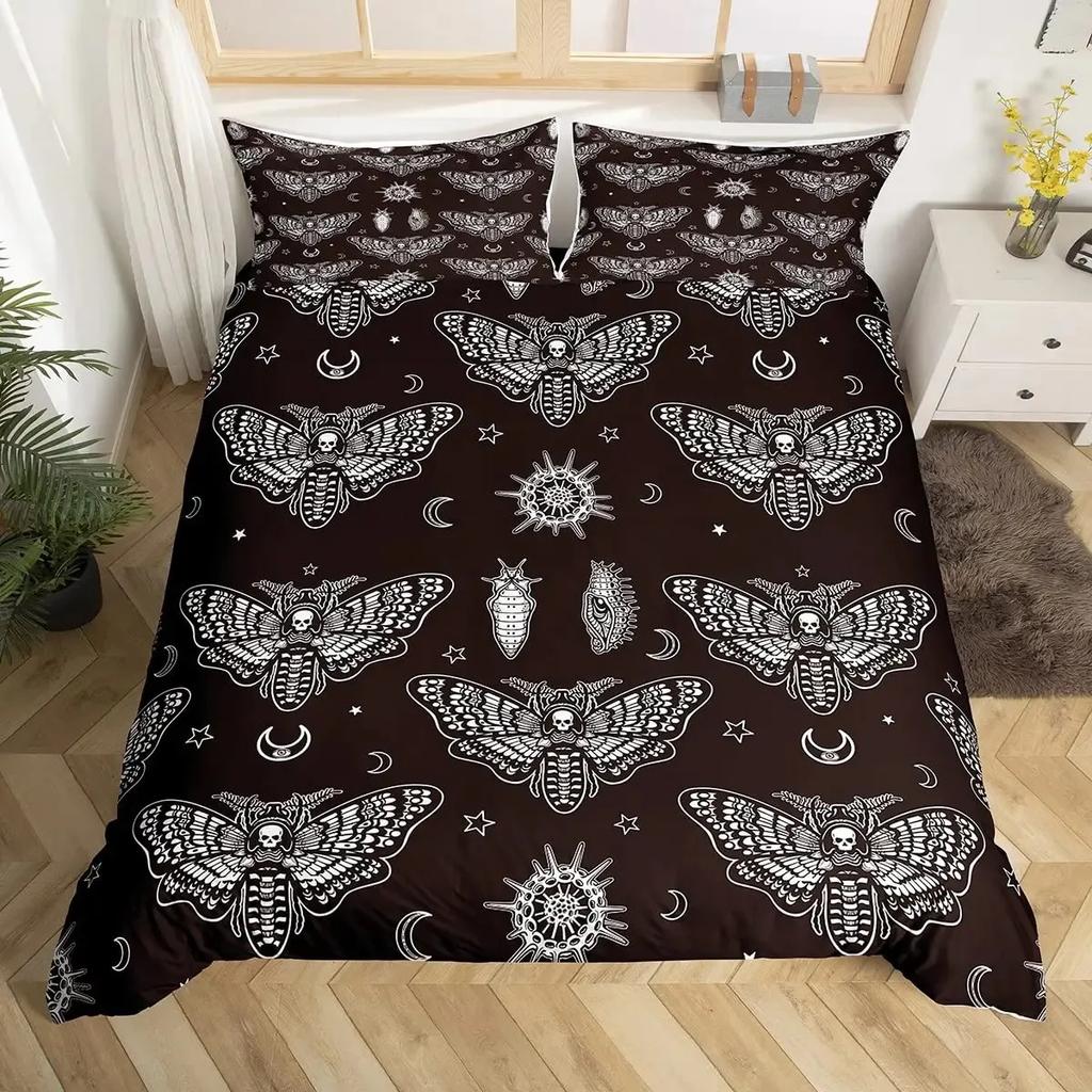 Death Butterfly Gothic Skull Duvet Cover Set Butterflies Skeleton Halloween Bedding Sets Ombre Hippie Comforter Cover King Size