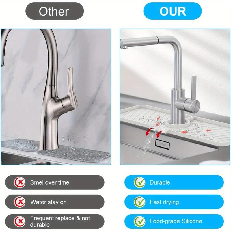 Silicone Faucet Splash Guard – Long Water Catcher Mat for Kitchen Sink&Counter – Drip Tray, Absorbent Pad – Countertop Protector