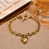 White Zircon Heart Shape Box Bracelet for Women Stainless Steel Gold Color Lip Chain OT Buckle Love Pendant Bracelets Jewelry