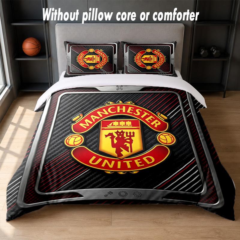 Manchester United Diseño Juego de Cama Ropa de Cama 1 Funda Nórdica + 2 Fundas de Almohada Suave Transpirable Ropa de Cama para el Hogar