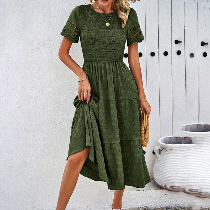 

Women clothes 2025 Spring/Summer Solid Temperament for Cut-out Dress Women Army Green XL
