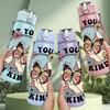 1PC Treat Yourself Kindness Retro Print 750ml Color Plastic Sports Water Bottle Leakproof Flip Straw Lid Suitable for Sports Office Home Use