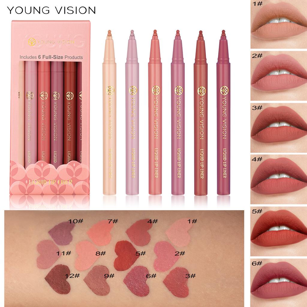 YOUNG VISION Sada matných 6barevných tekutých tužek na rty Sponge Tykev Head Mist Nude Lipstick Pen