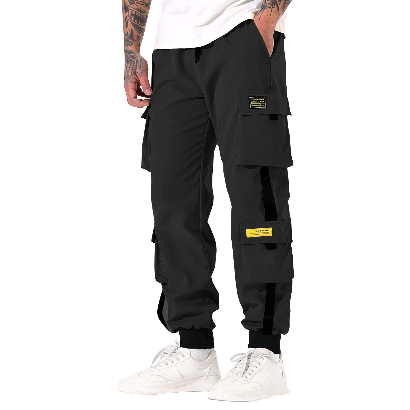 

Повседневные спортивные брюки мужские свободные длинные вставки фитнес бег тренировочные брюки XL чёрный