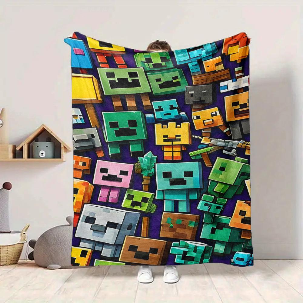 1Pc Minecraft Characters Collage Blanket Soft And Comfortable Casual Warm Camping Travel Christmas Halloween Xmas Gift M928424