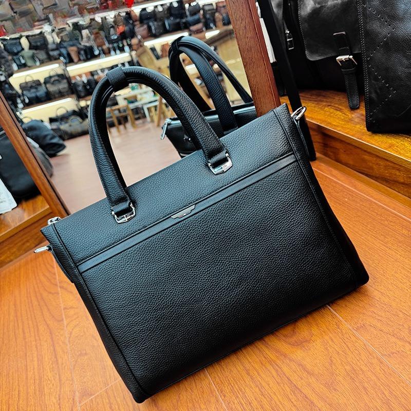 

Мужская сумка из натуральной кожи, сумка для компьютера из коровьей кожи, простой и вместительный портфель на одно плечо чёрный