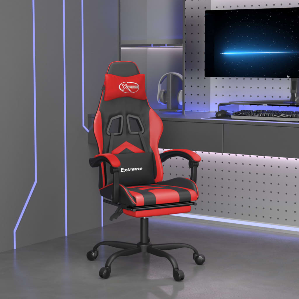 Gaming Chair with Footrest Black and Red PU Leather