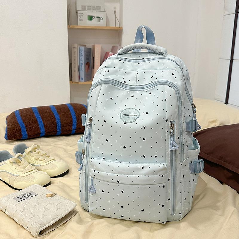 Schoolbag New Japanese Ins Simple Polka Dot Printed Backpack High Value Large Capacity Backpack Junior High School Schoolbag Female