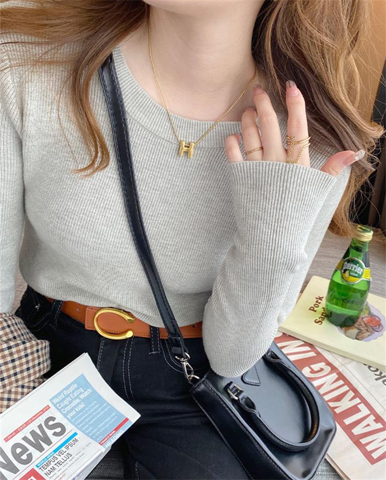 Autumn and winter new solid color soft waxy round neck knitted bottoming shirt female slim slim slim pullover sweater with top
