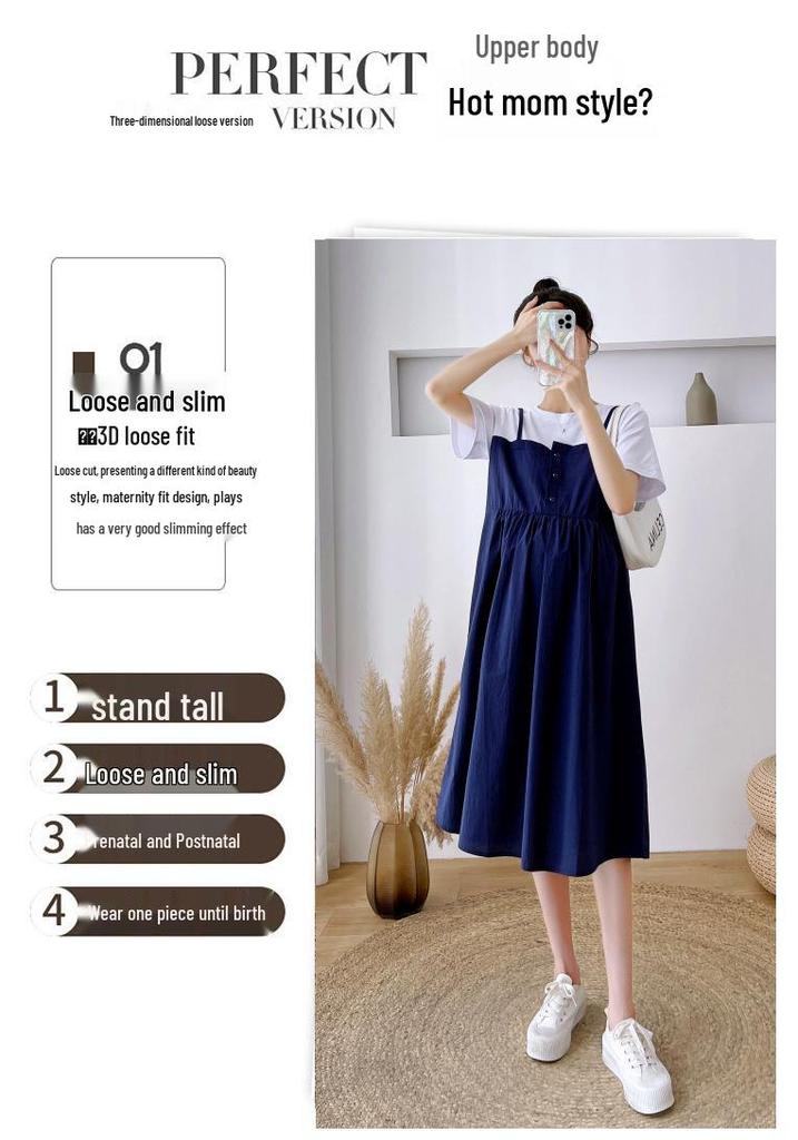 2026 Summer Korean Style Short Sleeve Two-Piece Maternity Dress