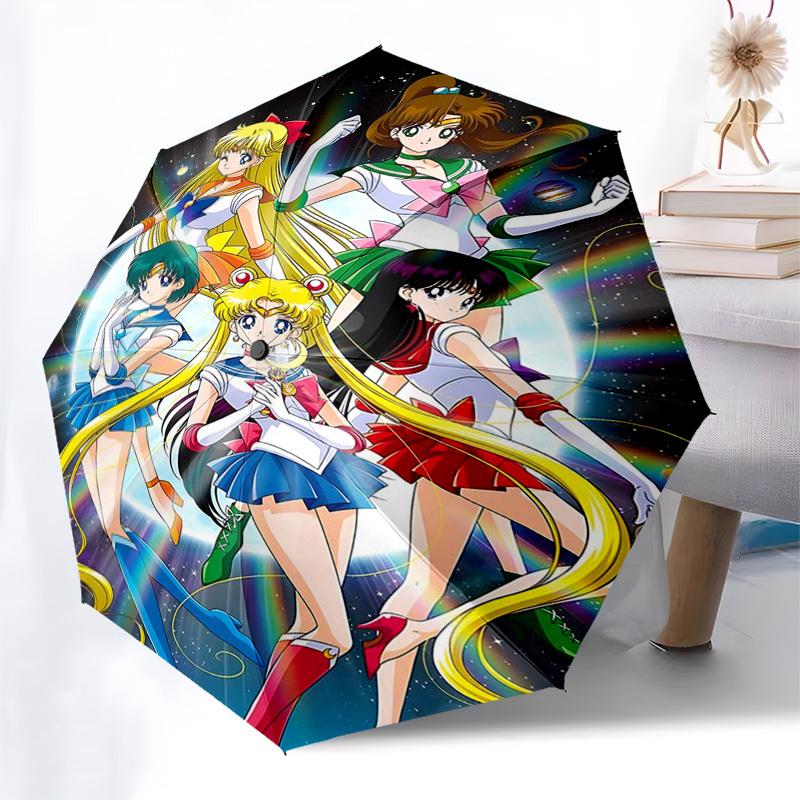 1pc Sailor Moon Auto-Open Close Umbrella Portable Tri-Fold Design with 8-Bone Iron Frame, Outdoor, Gift for Fans, Travelers, Daily Use, Perfect Presen
