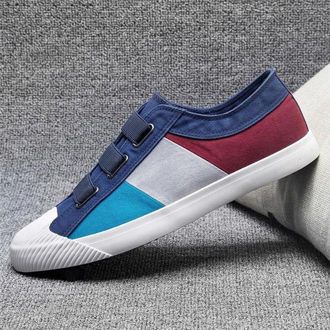 Basic High Quality Mens Canvas Shoes Patchwork Rubber Lace-up Mens Casual Shoes Lightweight Round Toe Male Sneakers