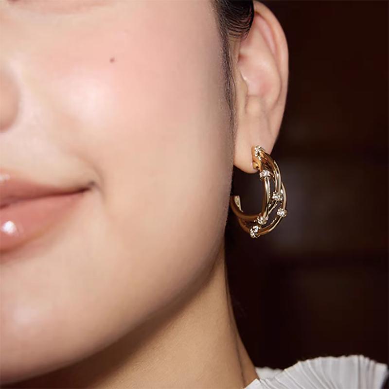 Designer Style Aesthetic Multi Layer C Shape Hoop Earrings Waterproof Zircon Ear Buckles Bridesmaid Gift Everyday Jewelry Joias