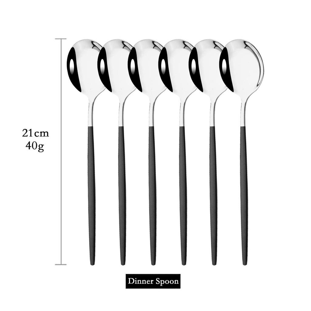 6Pcs Colorful Dinnerware Cutlery Spoons Set Long Handle Mirror Stainless Steel Spoon Flatware Tableware Kitchen Accessories