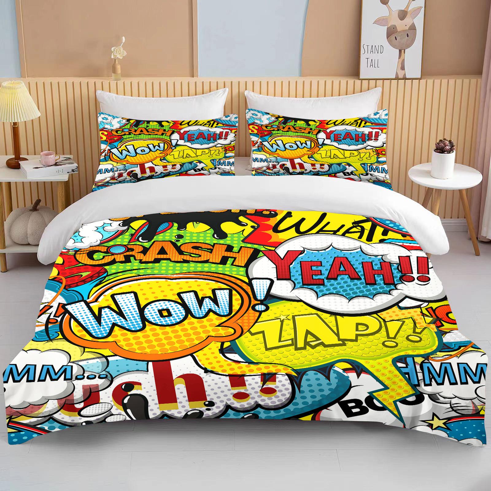 

Comforter 10 Sizes Fine Graffiti Pattern Bedding 3 Piece Set King Size Double Bed Bedding Set Microfiber Or Polyester Comforter (quilt)-EU Single(135*200cm)3pcs