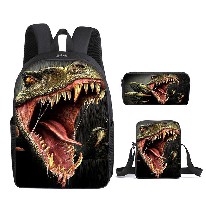 Children S Cartoon Schoolbag Dinosaur Schoolbag Printing Cartoon Backpack Three-Piece Formulation pencil bag
