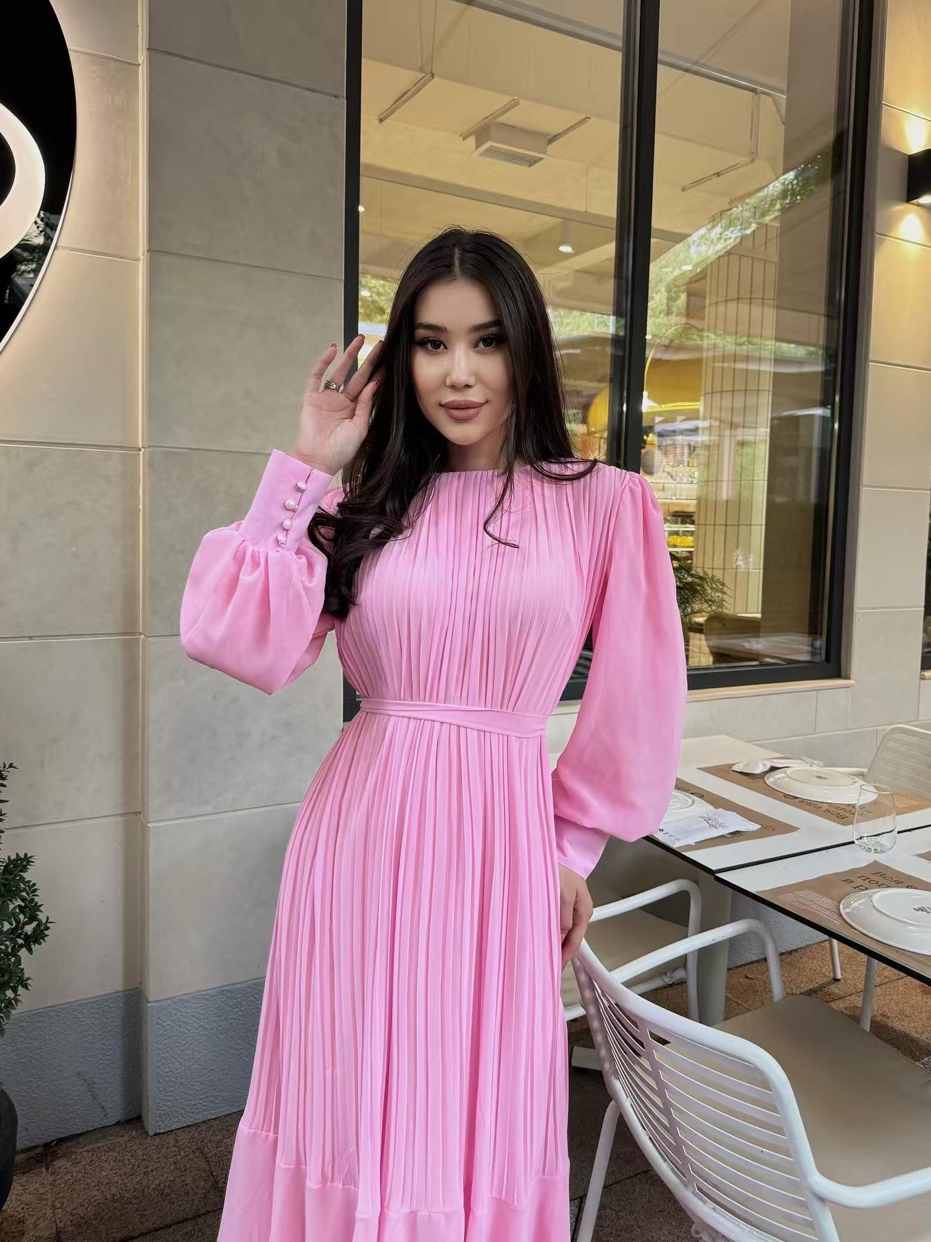 Elegant French Pleated Chiffon Swing Dress M