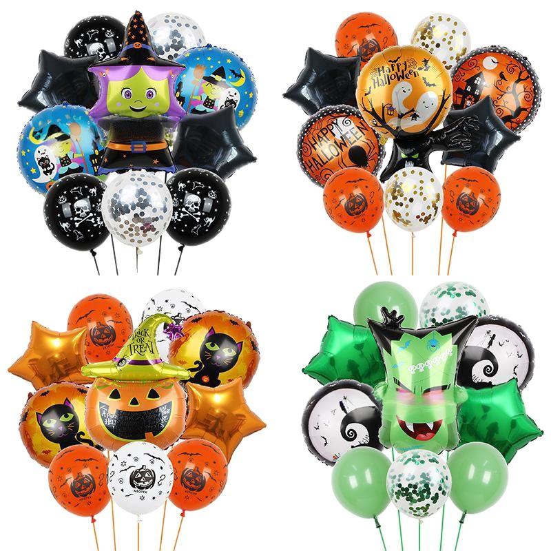 Halloween Pumpkin Cat Skull Ghost Aluminum Film Alien Latex Balloon Set Family Holiday Arrangement Gift