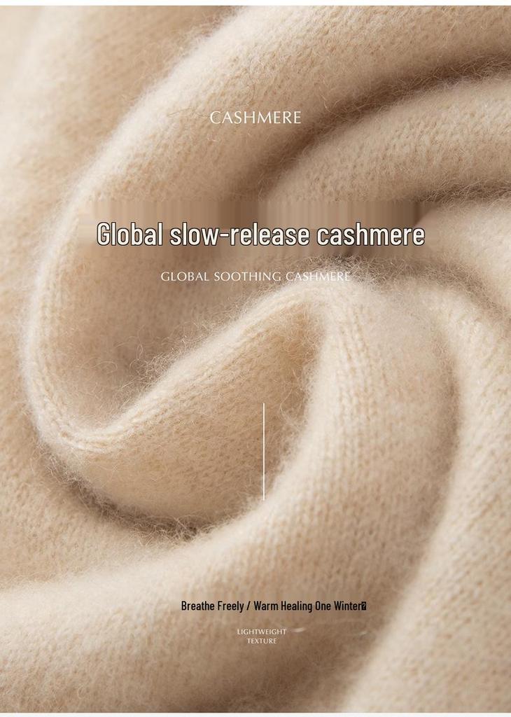 Korean Style Cashmere Color-Block Double-Layer Knit Sweater: Women's Autumn/Winter Loose Round Neck Pullover.