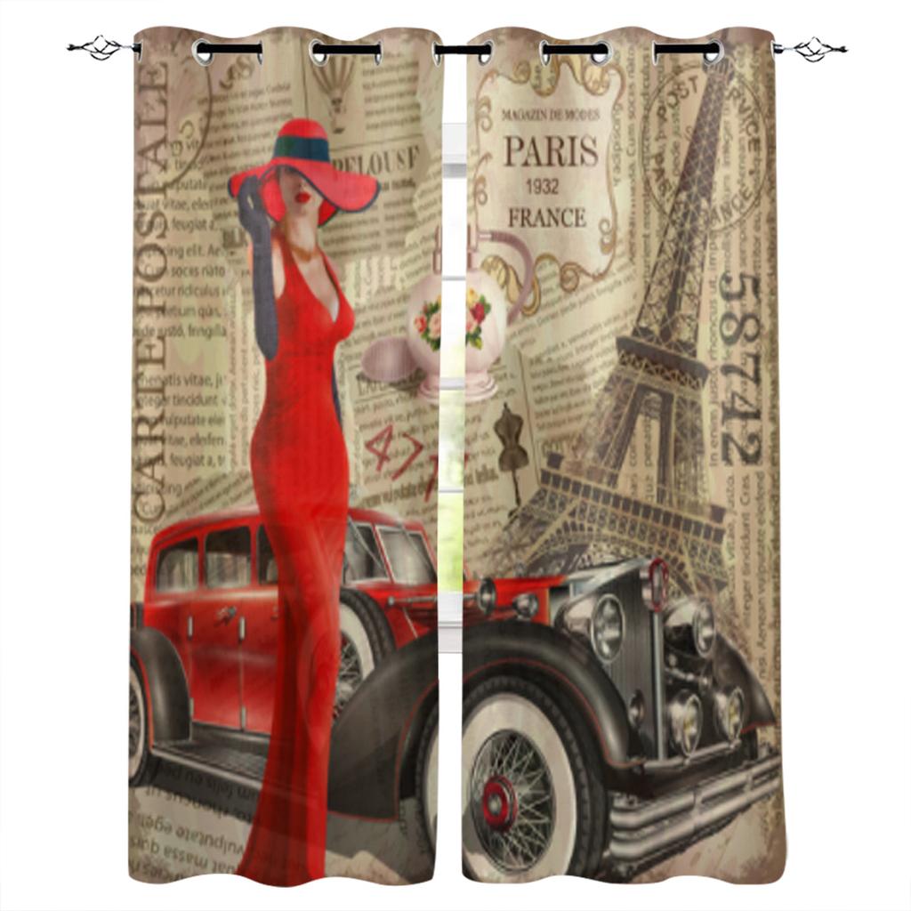 Bedroom Kitchen Curtain Vintage Classic Antique Car Retro Window Curtains for Living Room Decorative Items