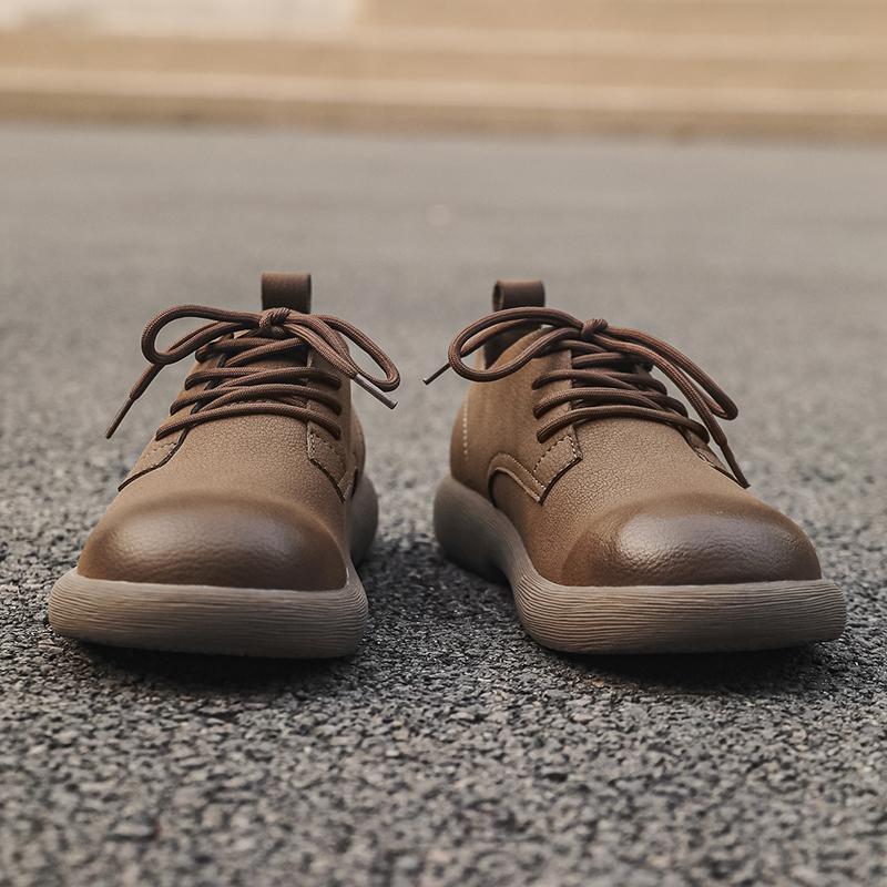 Fashion Men's Leather Casual Shoes Breathable Lace-Up Flats for Men Soft Lightweight Walking Shoes Comfortable Business Dress Sneakers